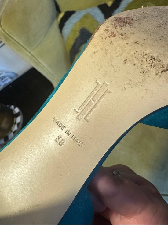 Teal Suede Mid-Heel Pumps - Picture 9 of 15